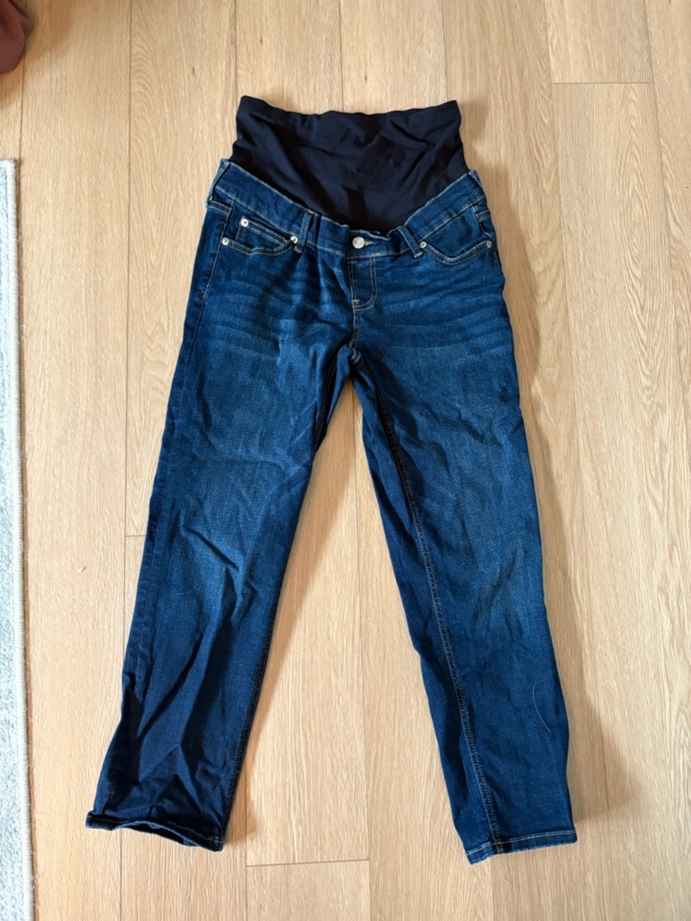 GAP Dark Blue Maternity Straight Leg Jeans with Black Belly Panel